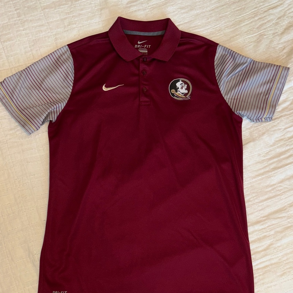 Nike Men’s Garnet and Gray Dri-Fit Polo Shirt—FSU